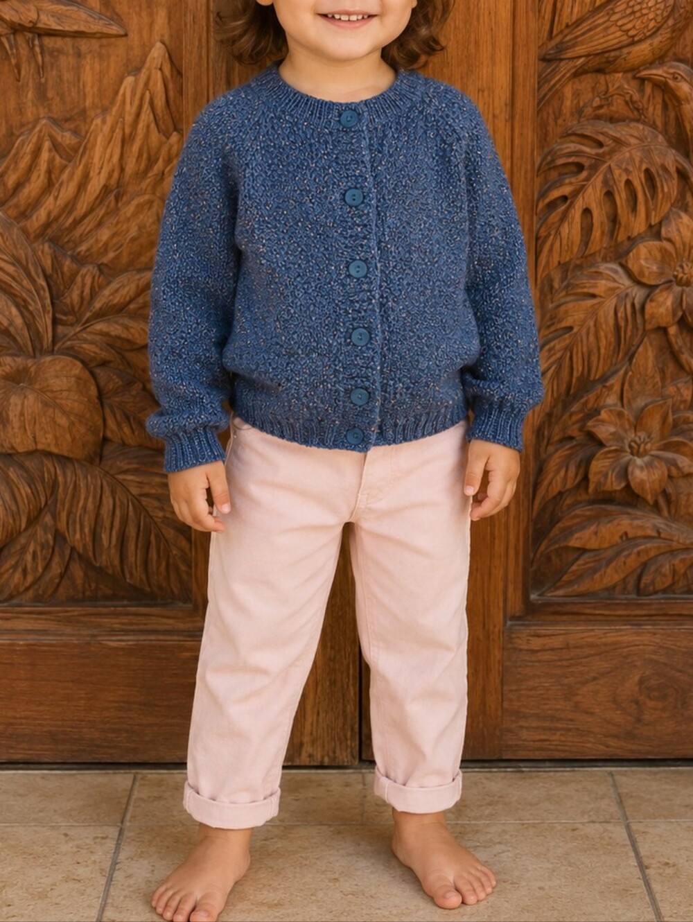 COS Kids Ocean Sparkle Blue Bronze Knit Cardigan - Crew Neck Button Sweater 1-2Y
